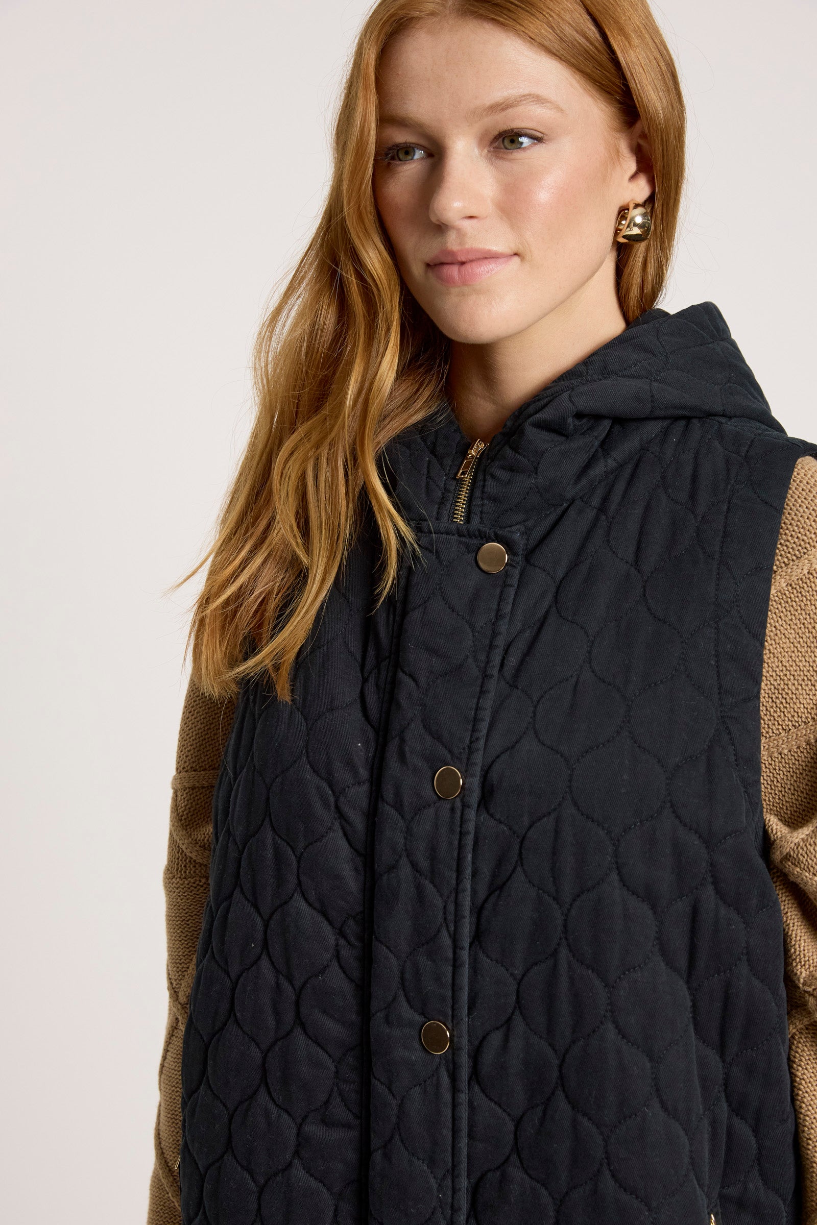 Sansi Quilted Long Vest - Black