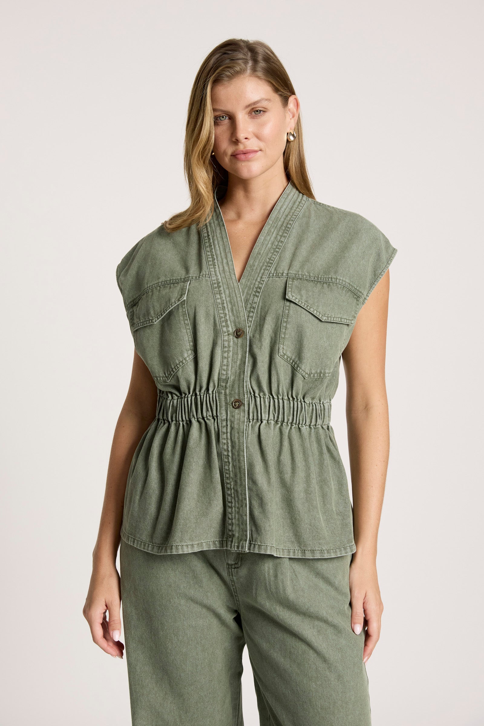 Bodhi Denim Vest - Olive