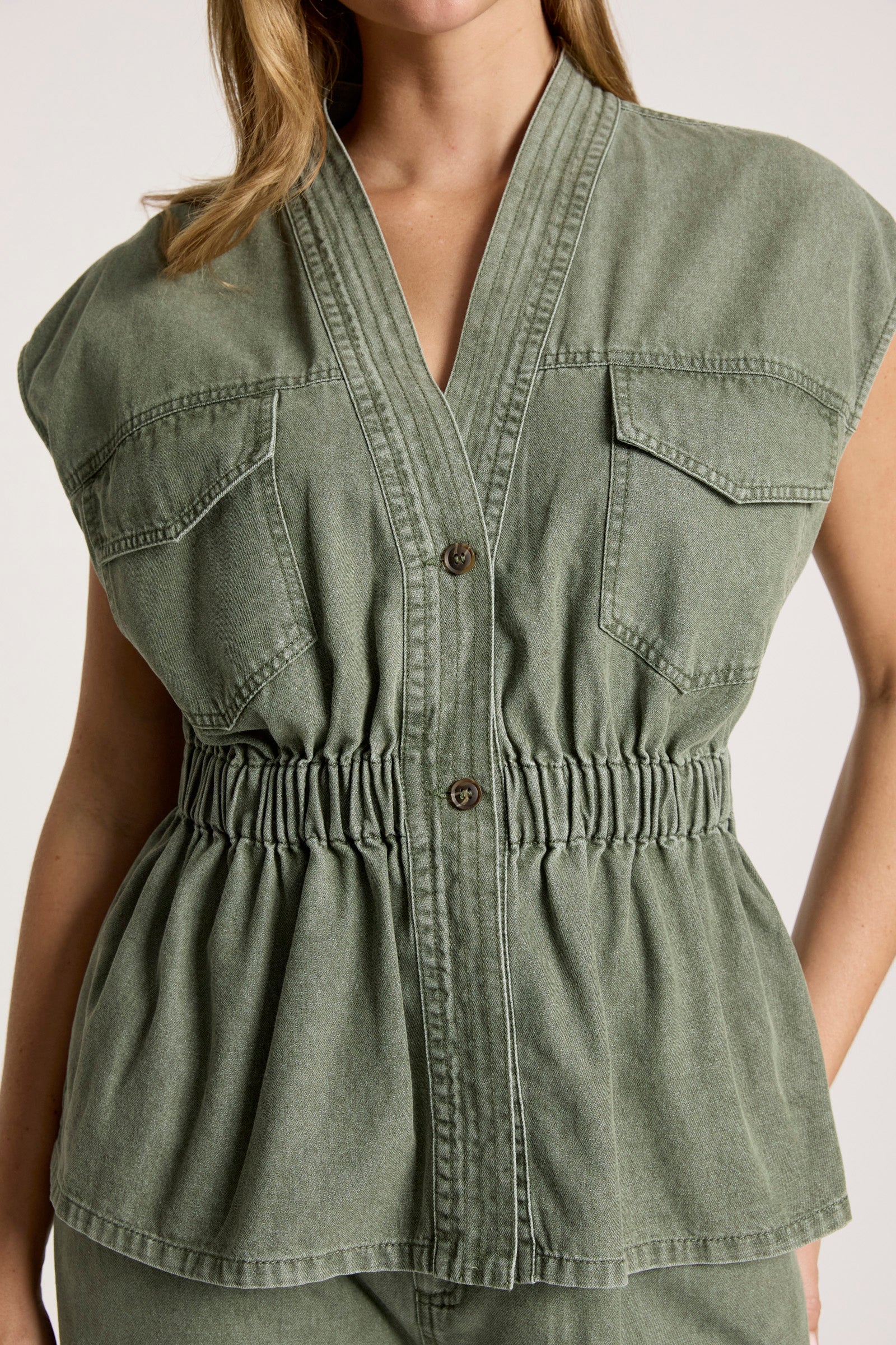 Bodhi Denim Vest - Olive
