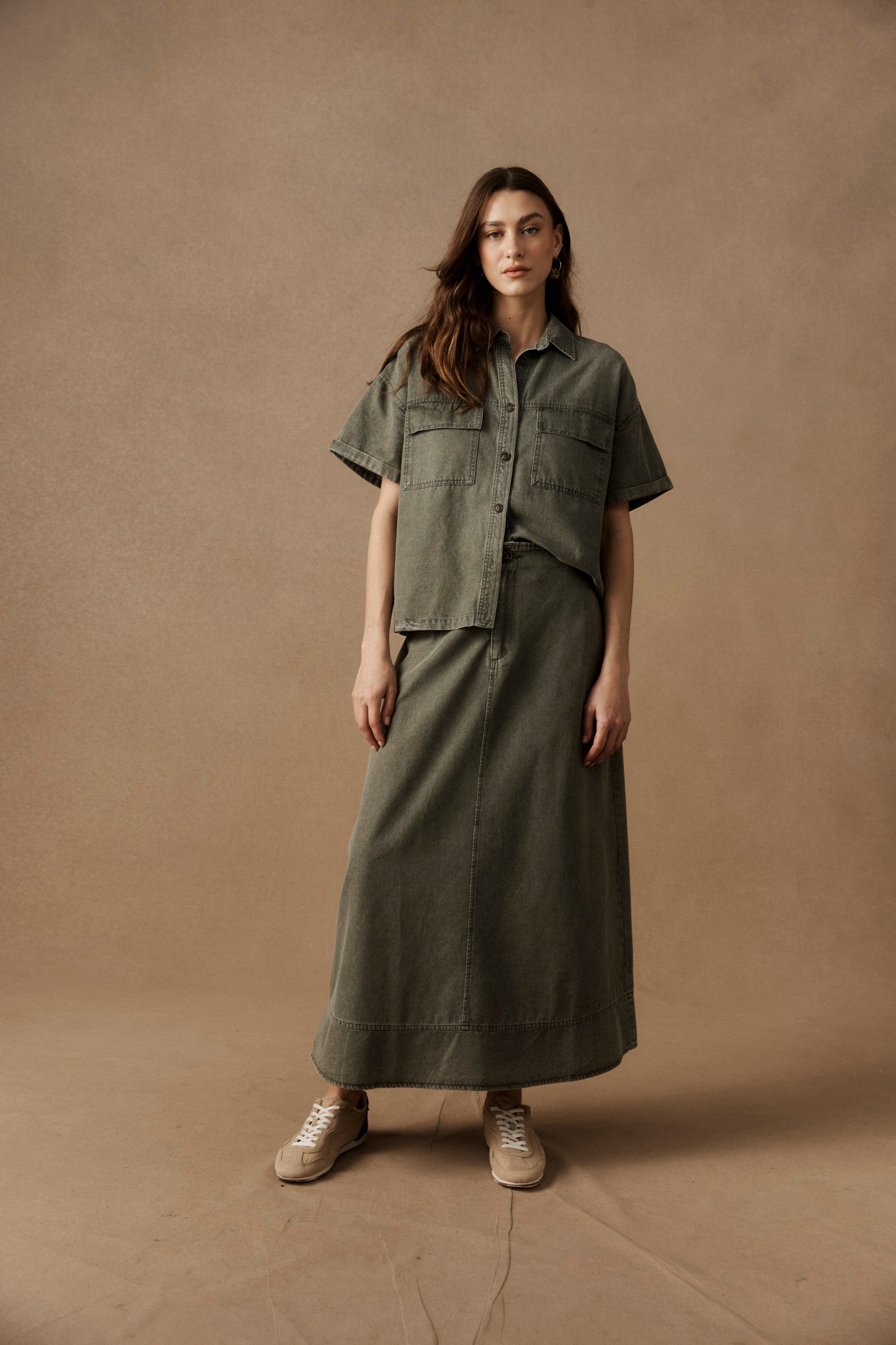 Bodhi Denim Skirt - Olive