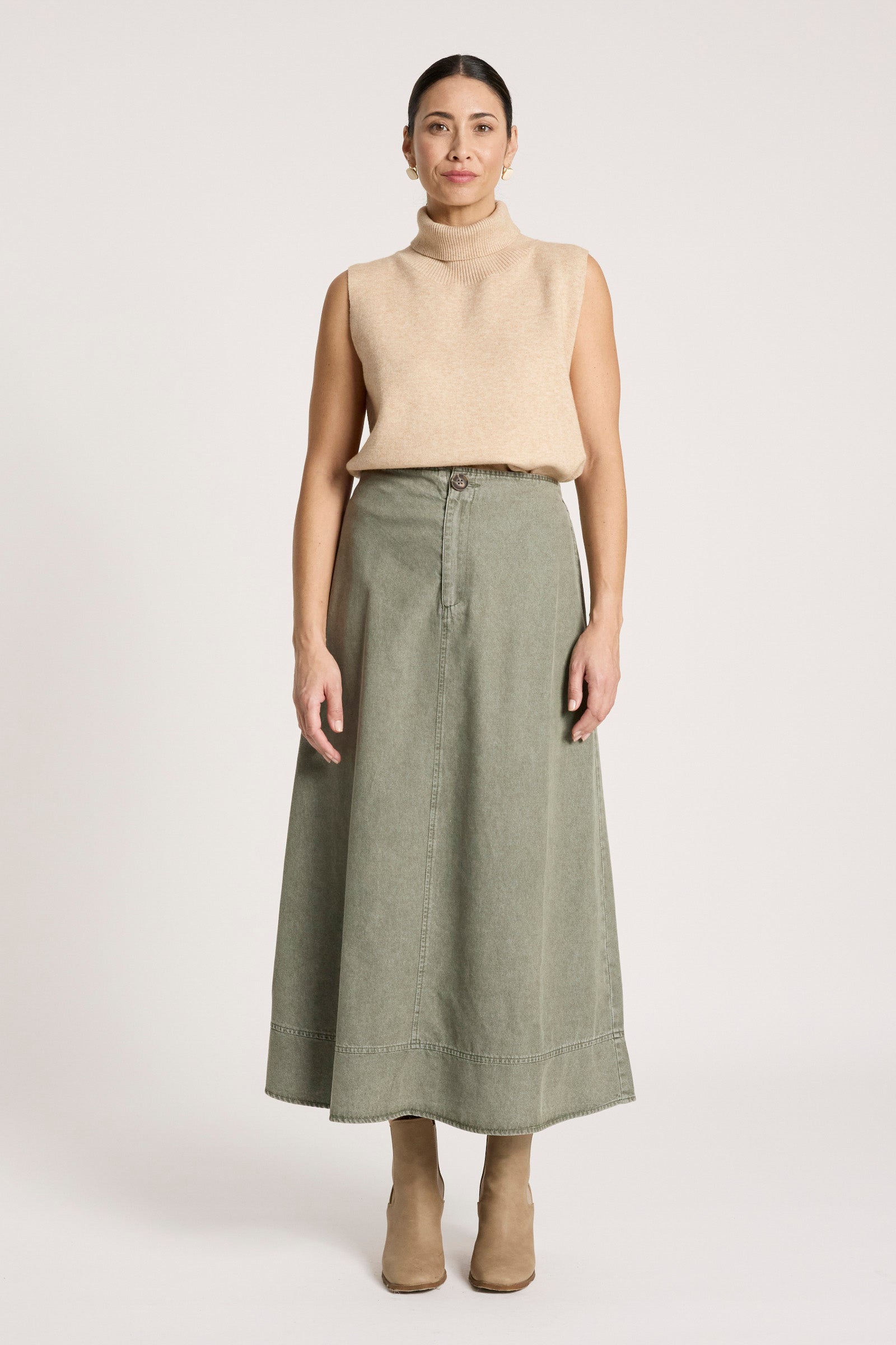 Bodhi Denim Skirt - Olive