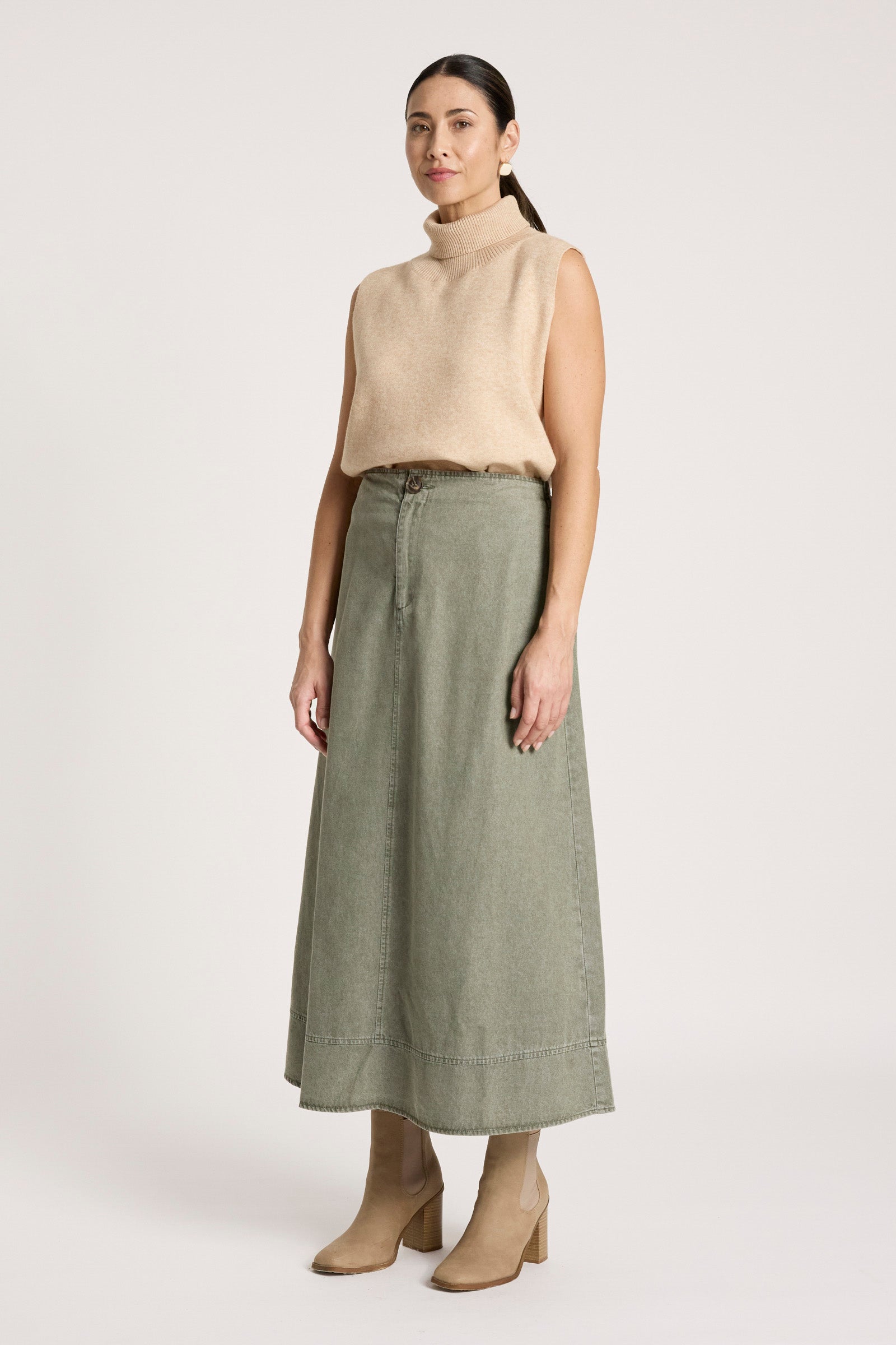 Bodhi Denim Skirt - Olive