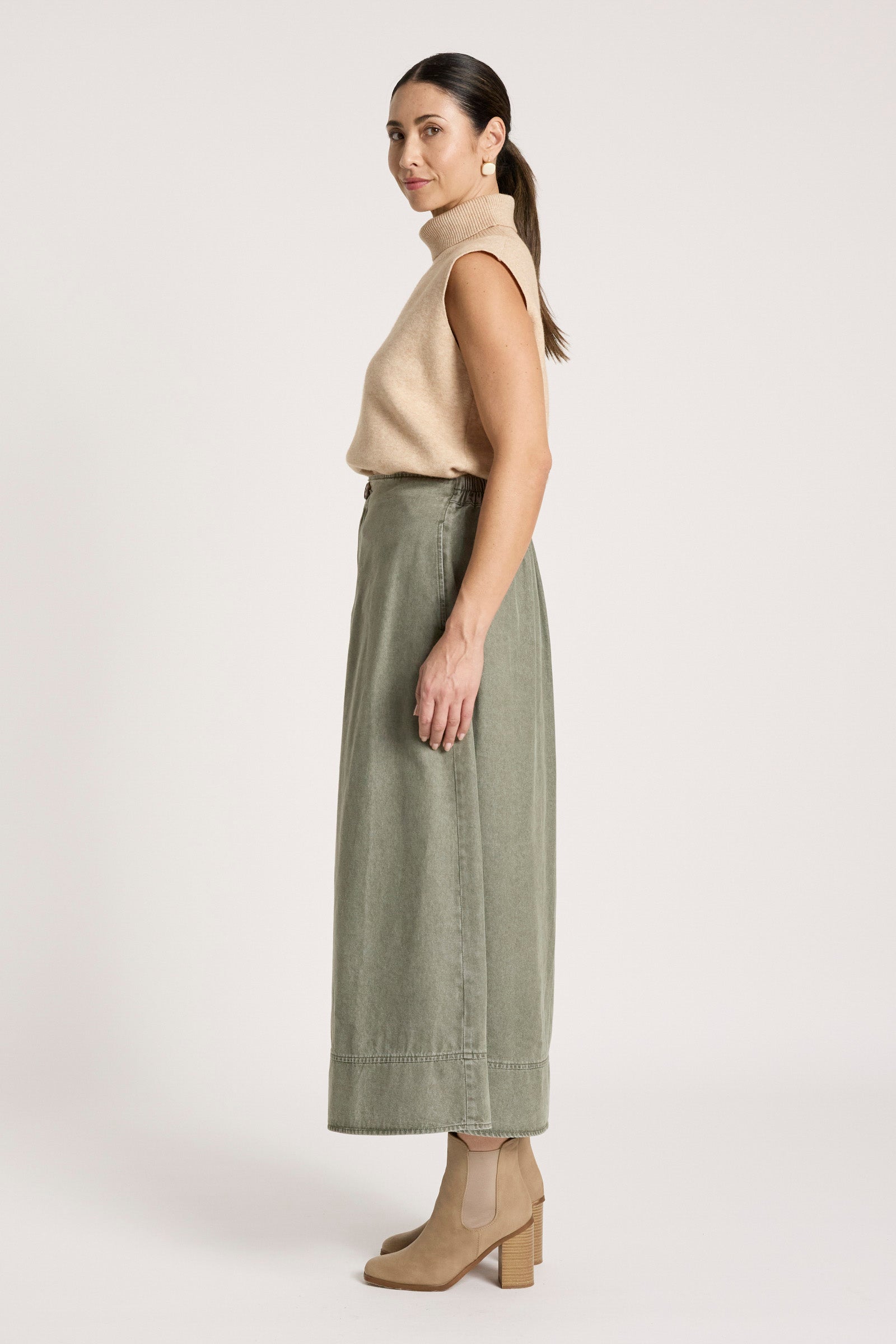 Bodhi Denim Skirt - Olive