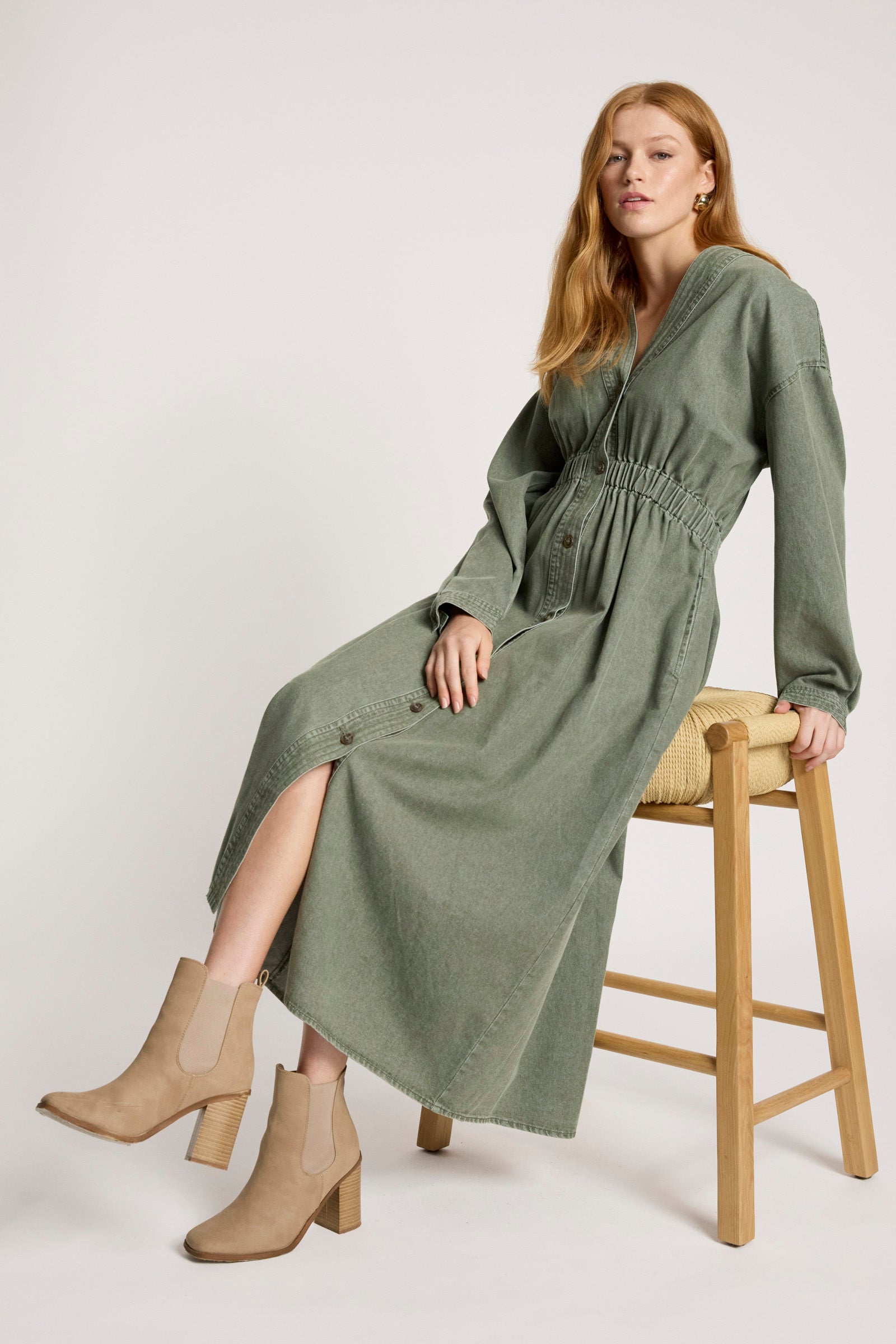 Bodhi Denim Dress - Olive
