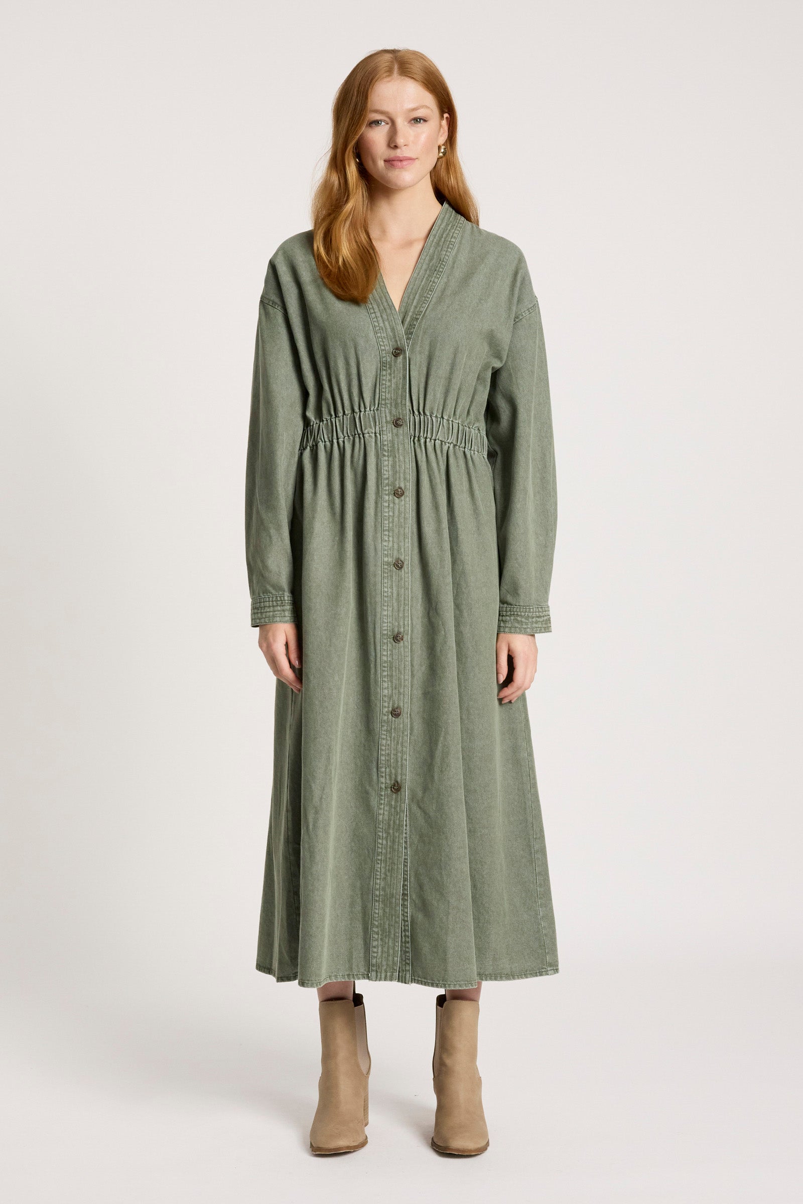 Bodhi Denim Dress - Olive