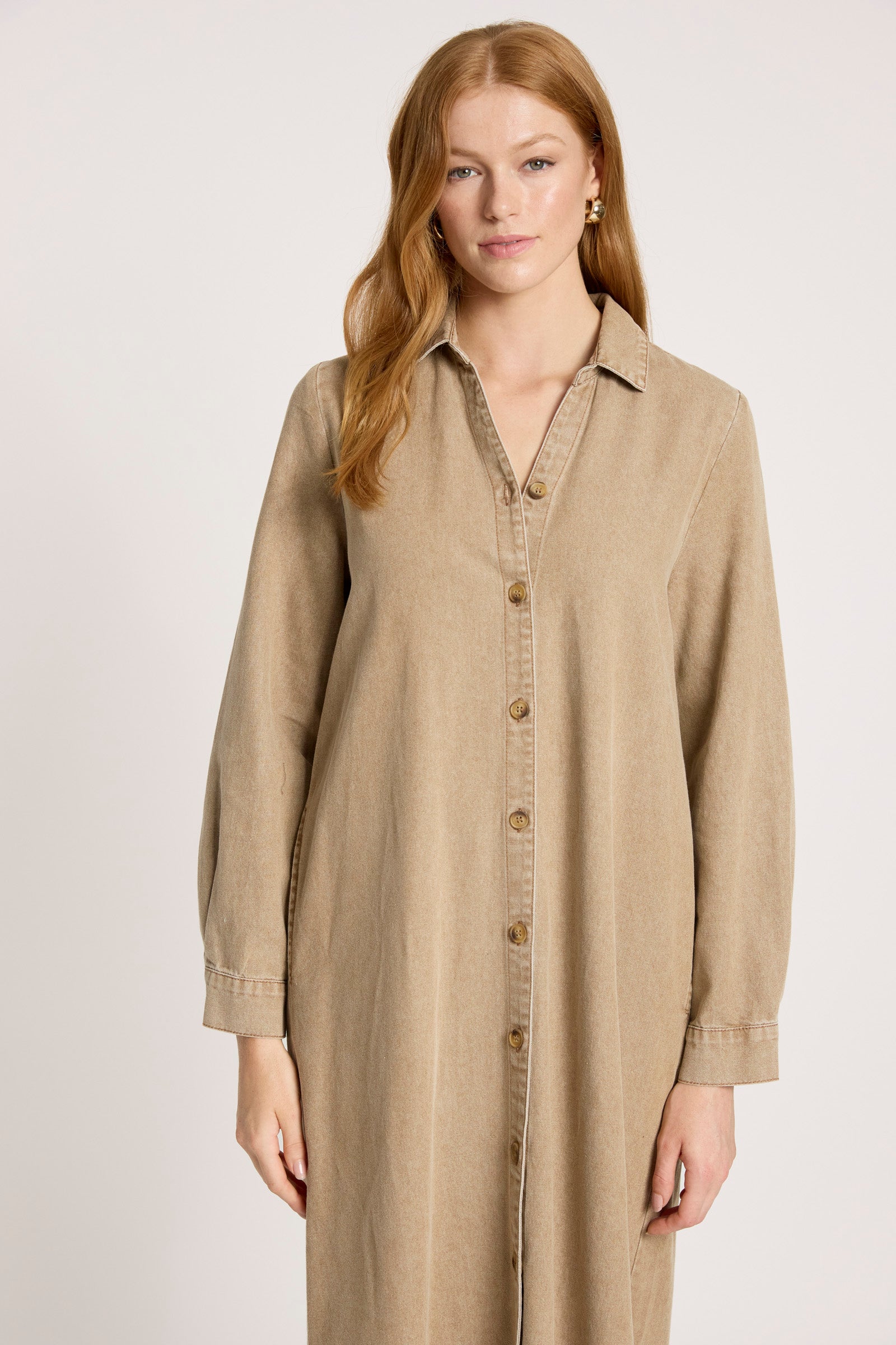 Bodhi Denim Shirt Dress - Fawn
