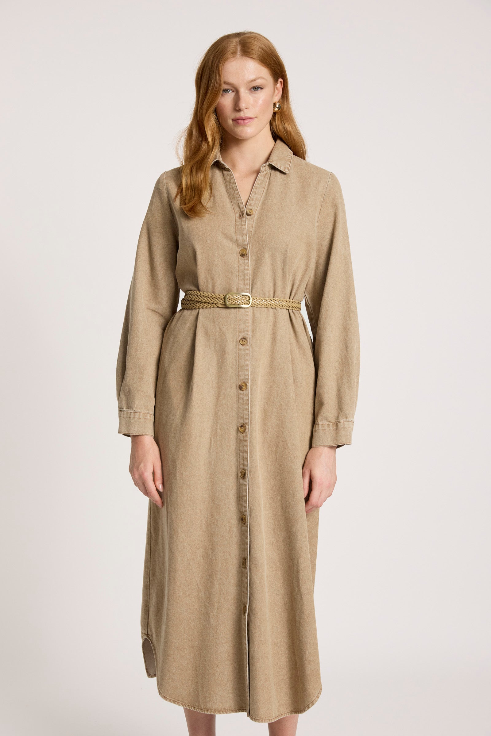 Bodhi Denim Shirt Dress - Fawn