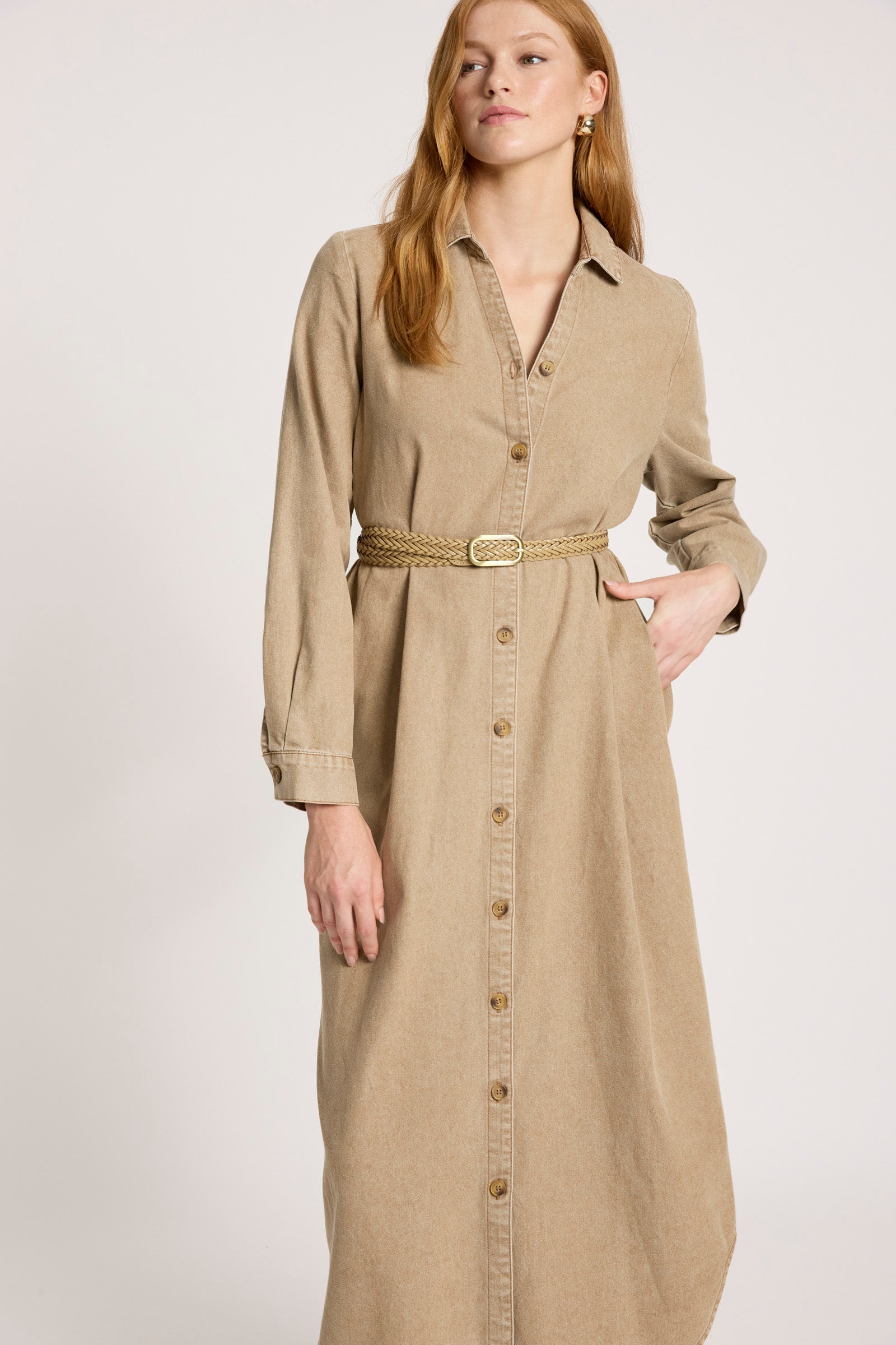 Bodhi Denim Shirt Dress - Fawn