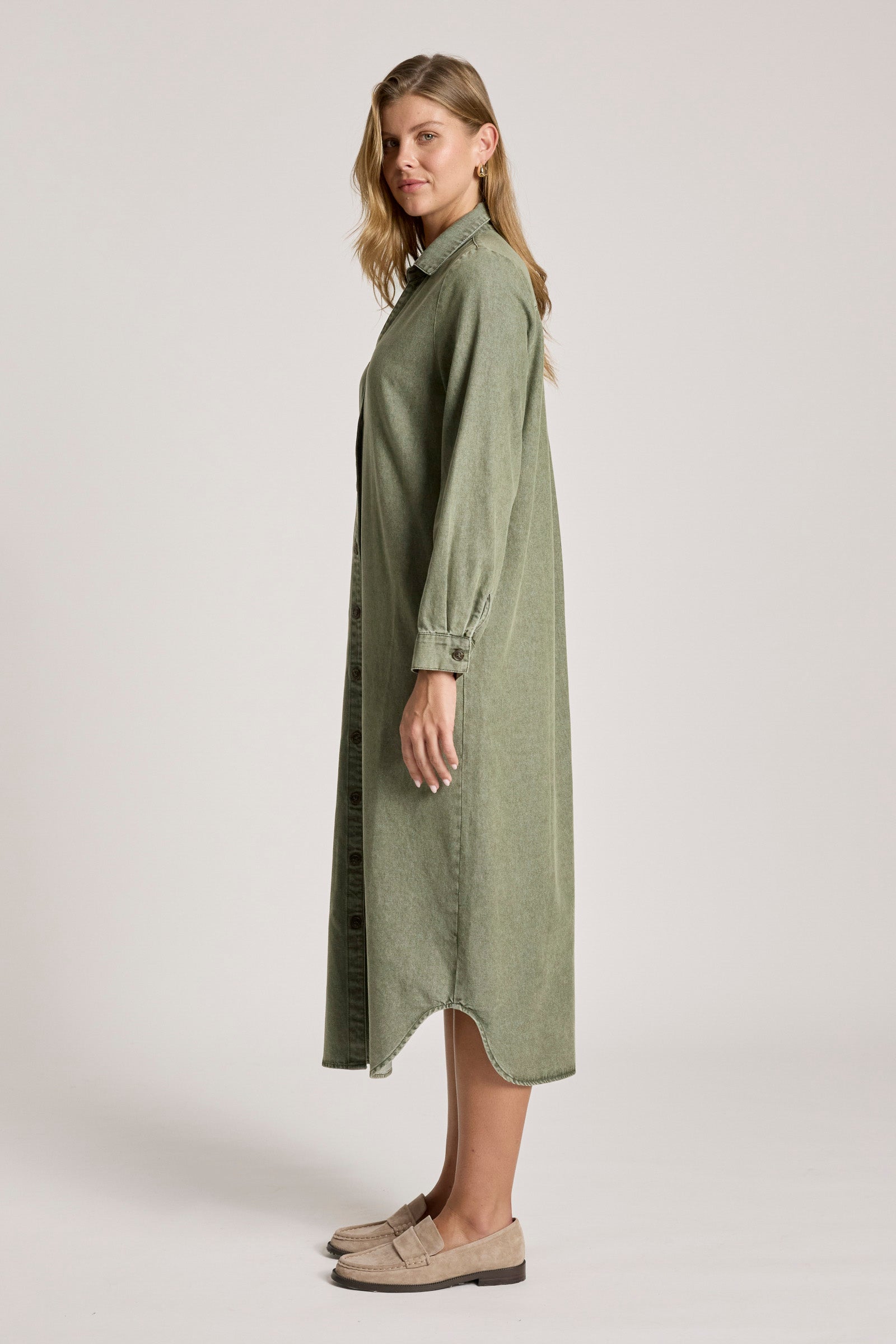 Bodhi Denim Shirt Dress - Olive