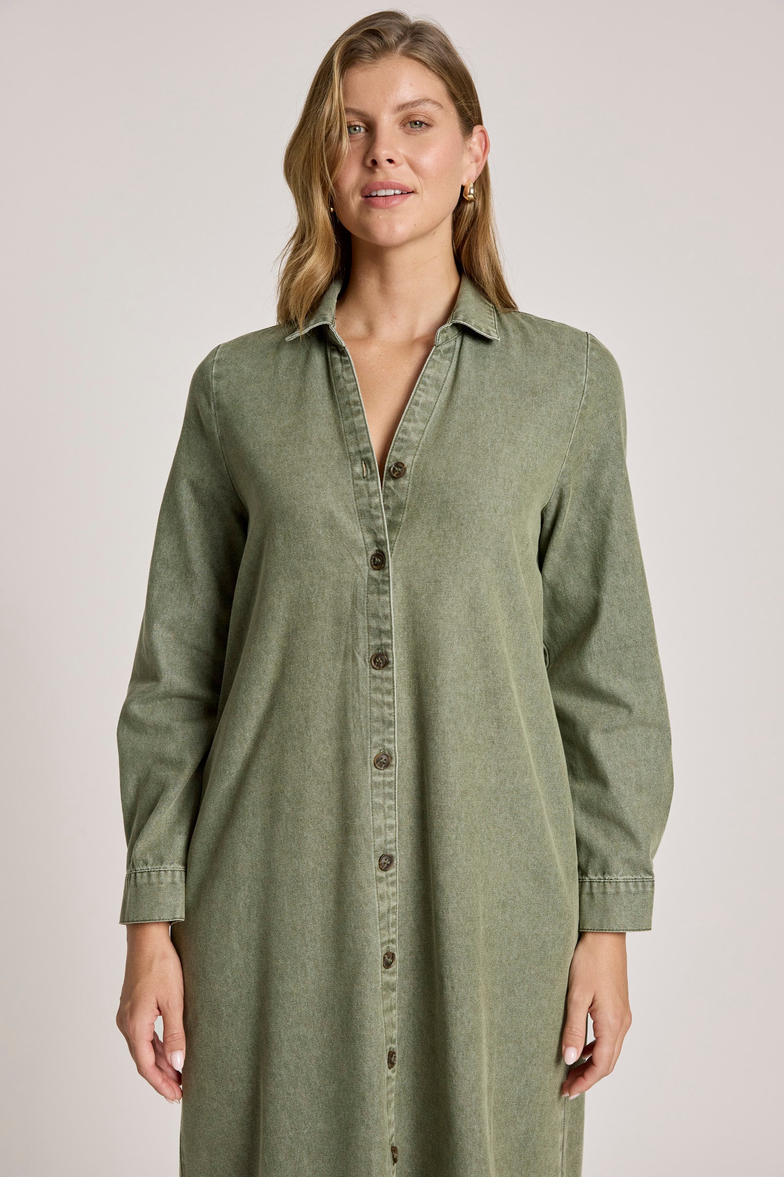 Bodhi Denim Shirt Dress - Olive