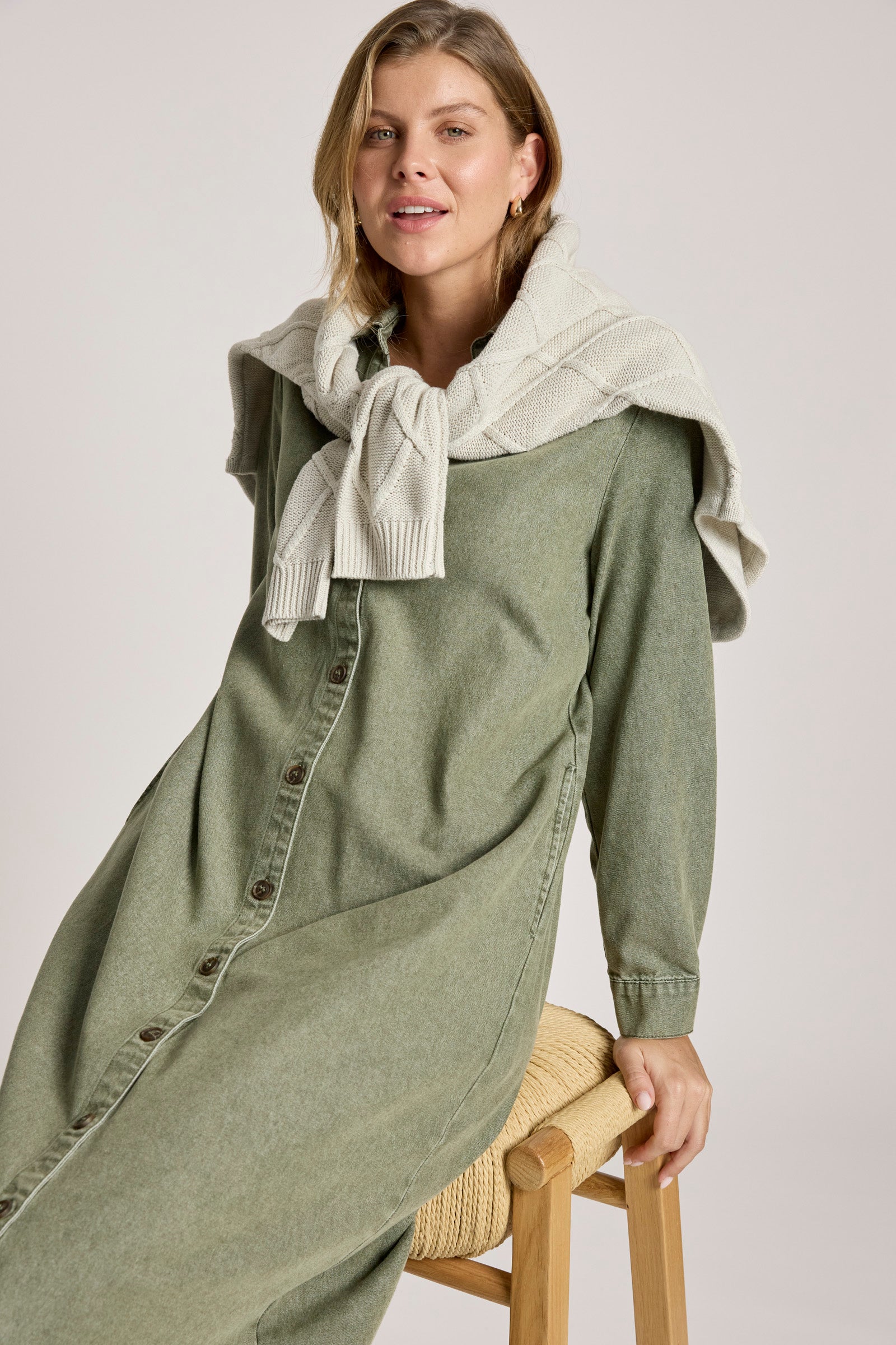 Bodhi Denim Shirt Dress - Olive