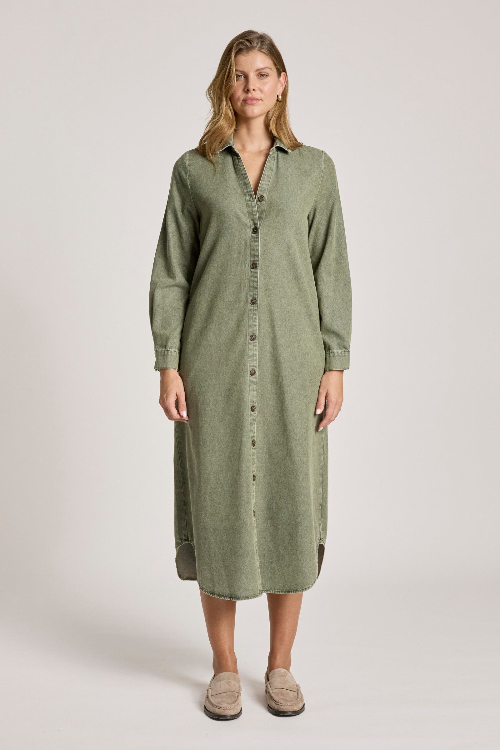 Bodhi Denim Shirt Dress - Olive