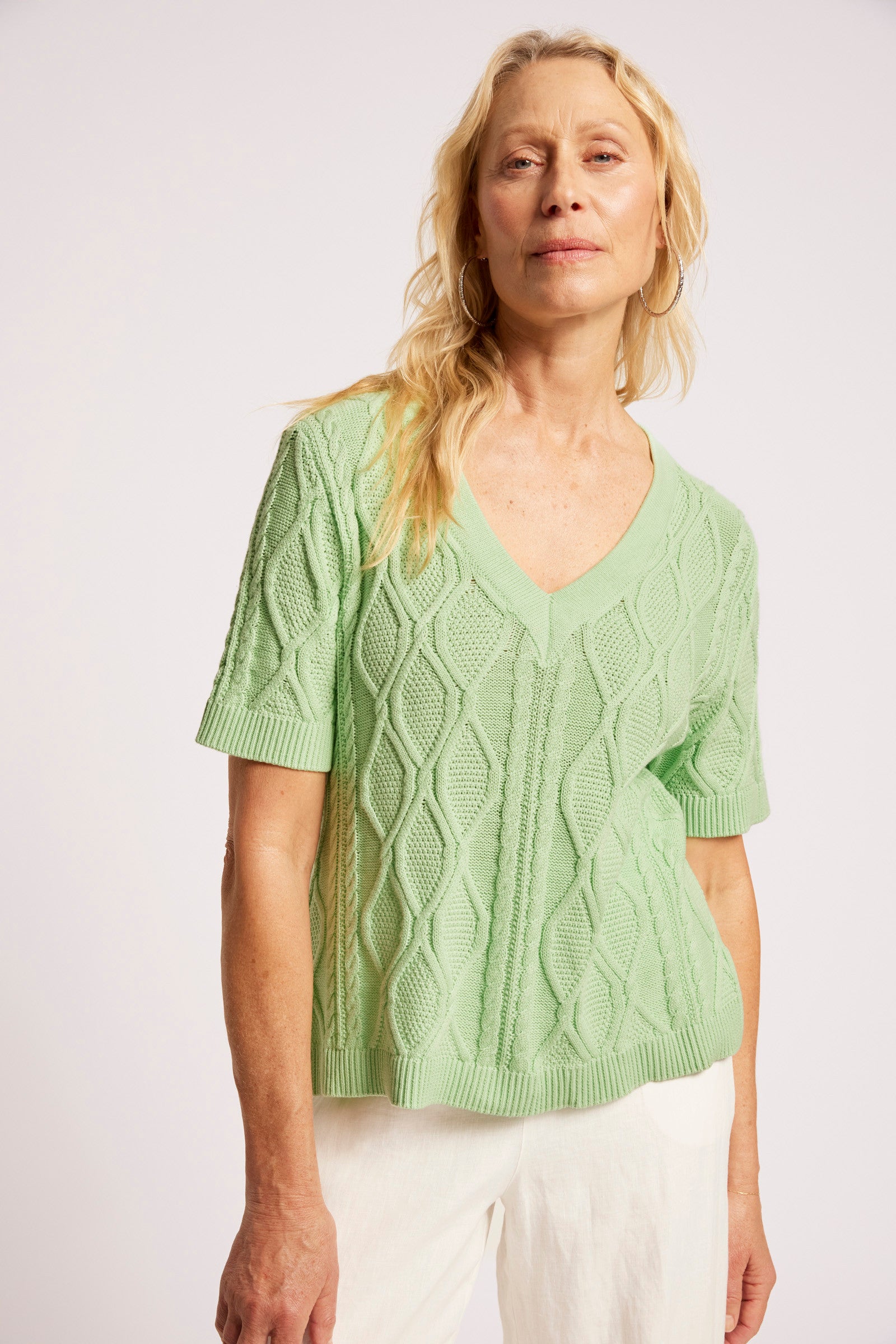 Casa Cable V Knit - Mint