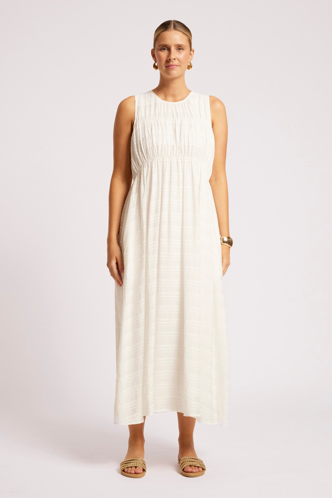 Sovana Ruched Maxi Dress - White