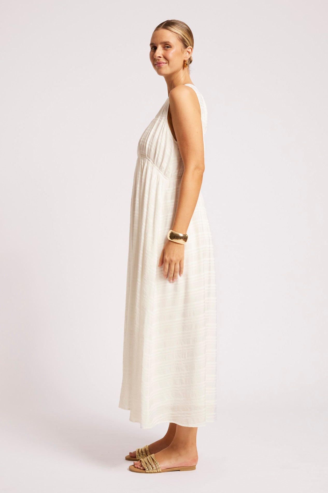Sovana Ruched Maxi Dress - White