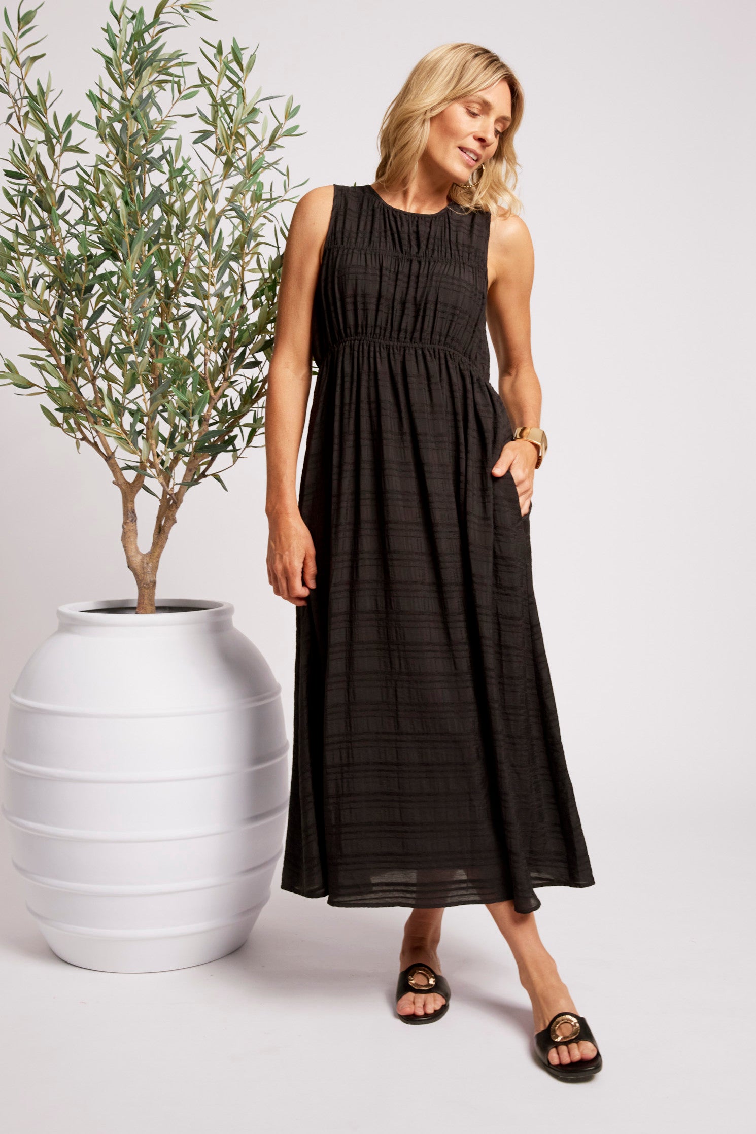 Sovana Ruched Maxi Dress - Black