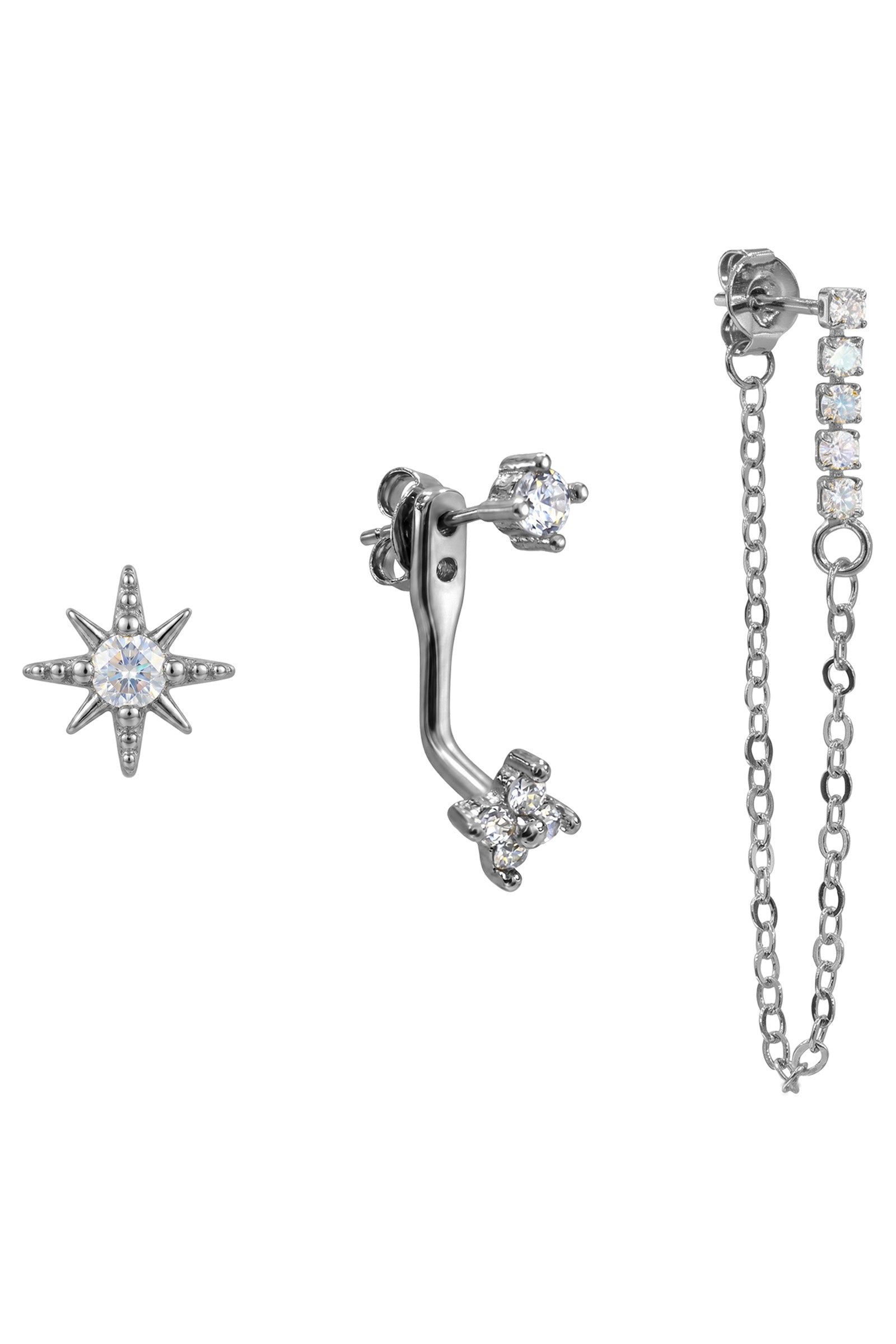 Heritage Trio Earrings - Chain Silver