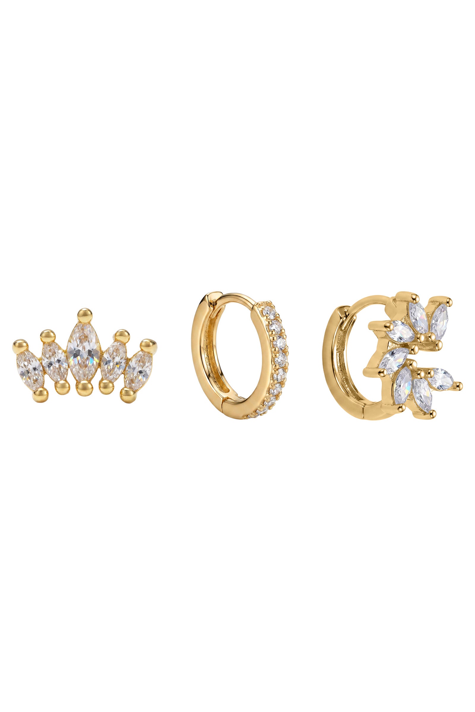 Heritage Trio Earrings - Crown Gold