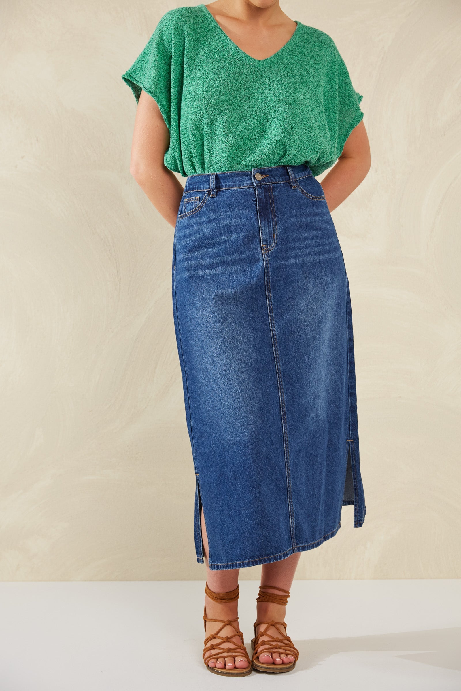 Dalton Denim Skirt - Indigo - eb&ive Clothing - Denim Skirt Mid