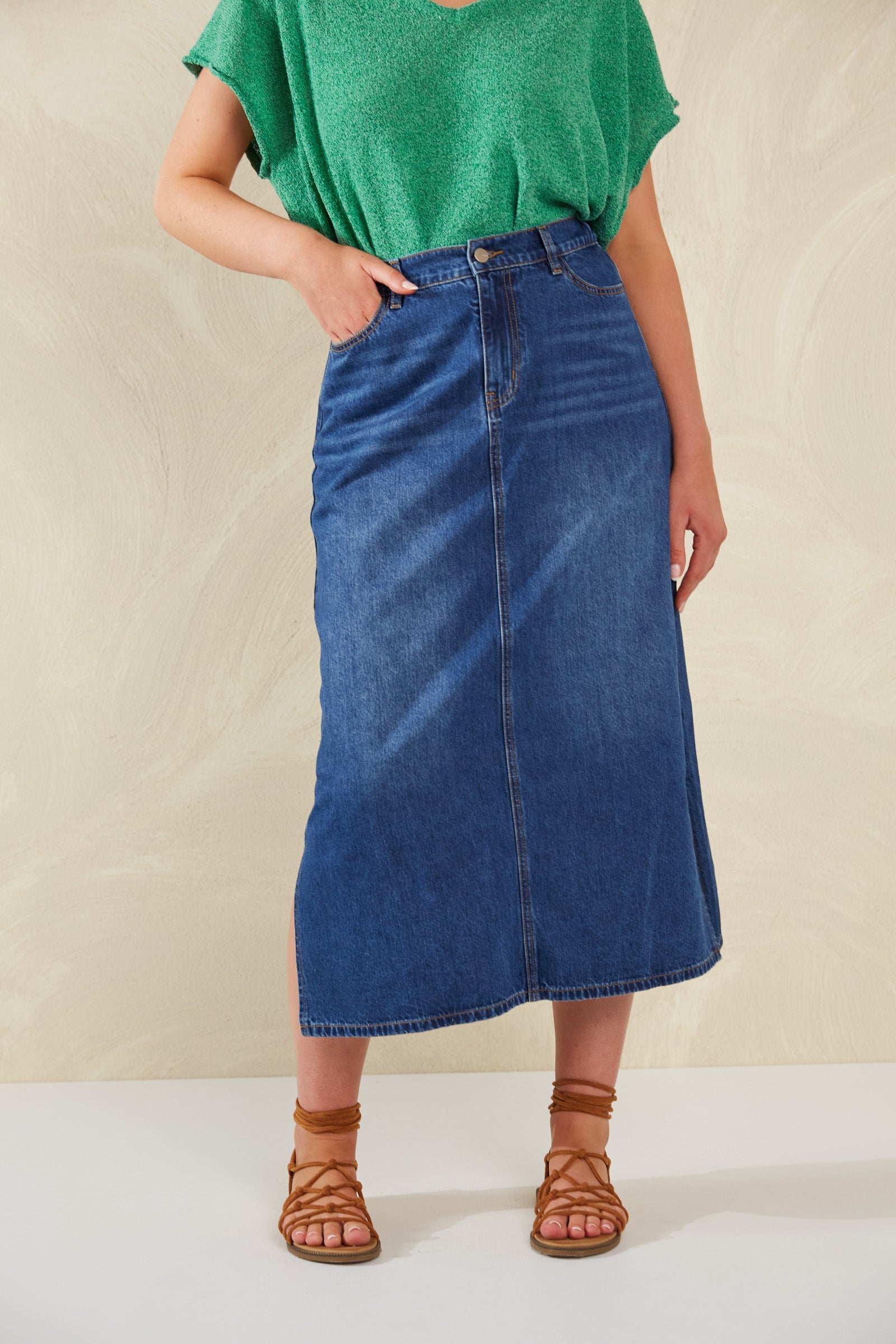 Dalton Denim Skirt - Indigo - eb&ive Clothing - Denim Skirt Mid