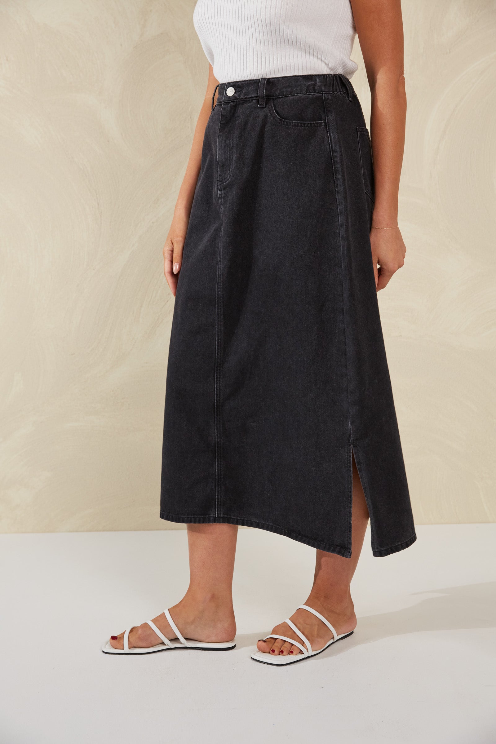 Dalton Denim Skirt - Slate - eb&ive Clothing - Denim Skirt Mid