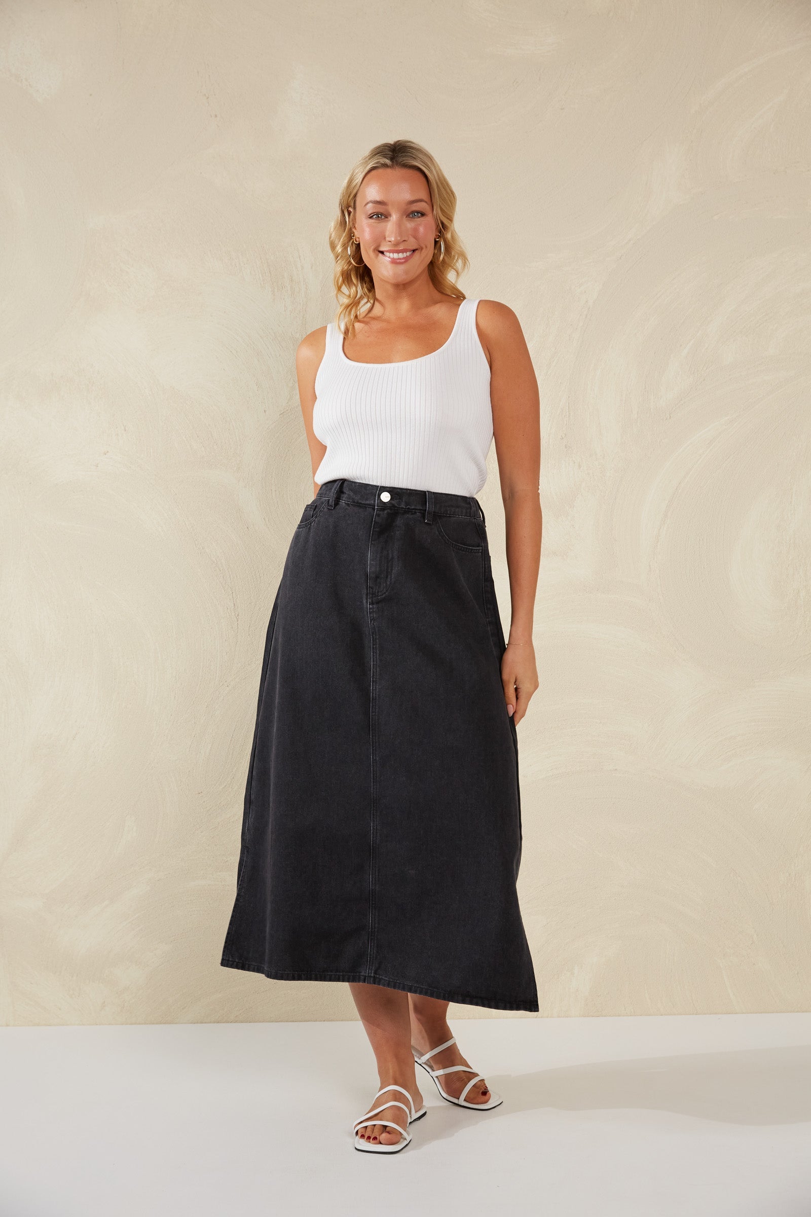 Dalton Denim Skirt - Slate - eb&ive Clothing - Denim Skirt Mid