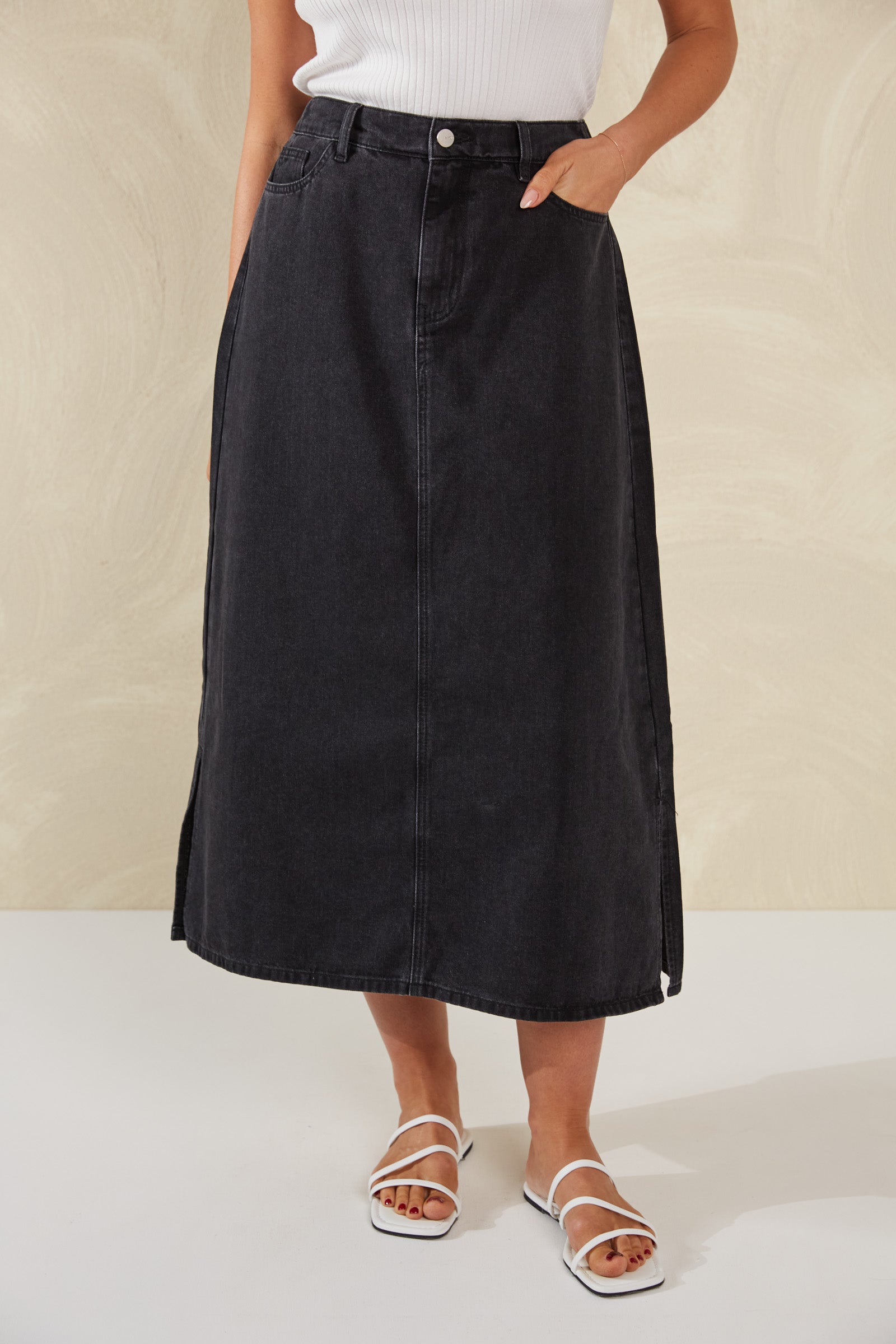 Dalton Denim Skirt - Slate - eb&ive Clothing - Denim Skirt Mid