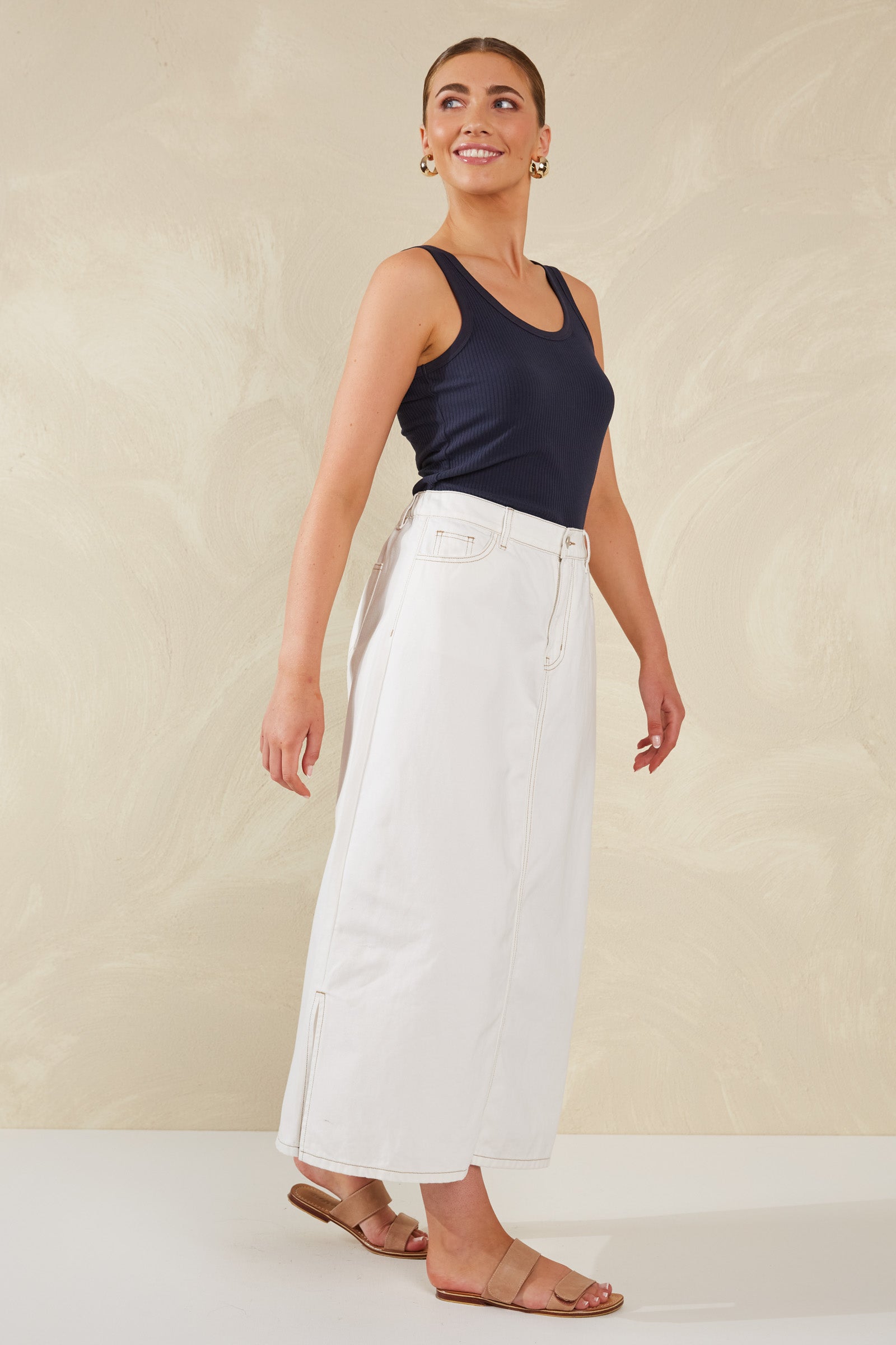 Dalton Denim Skirt - White - eb&ive Clothing - Denim Skirt Mid